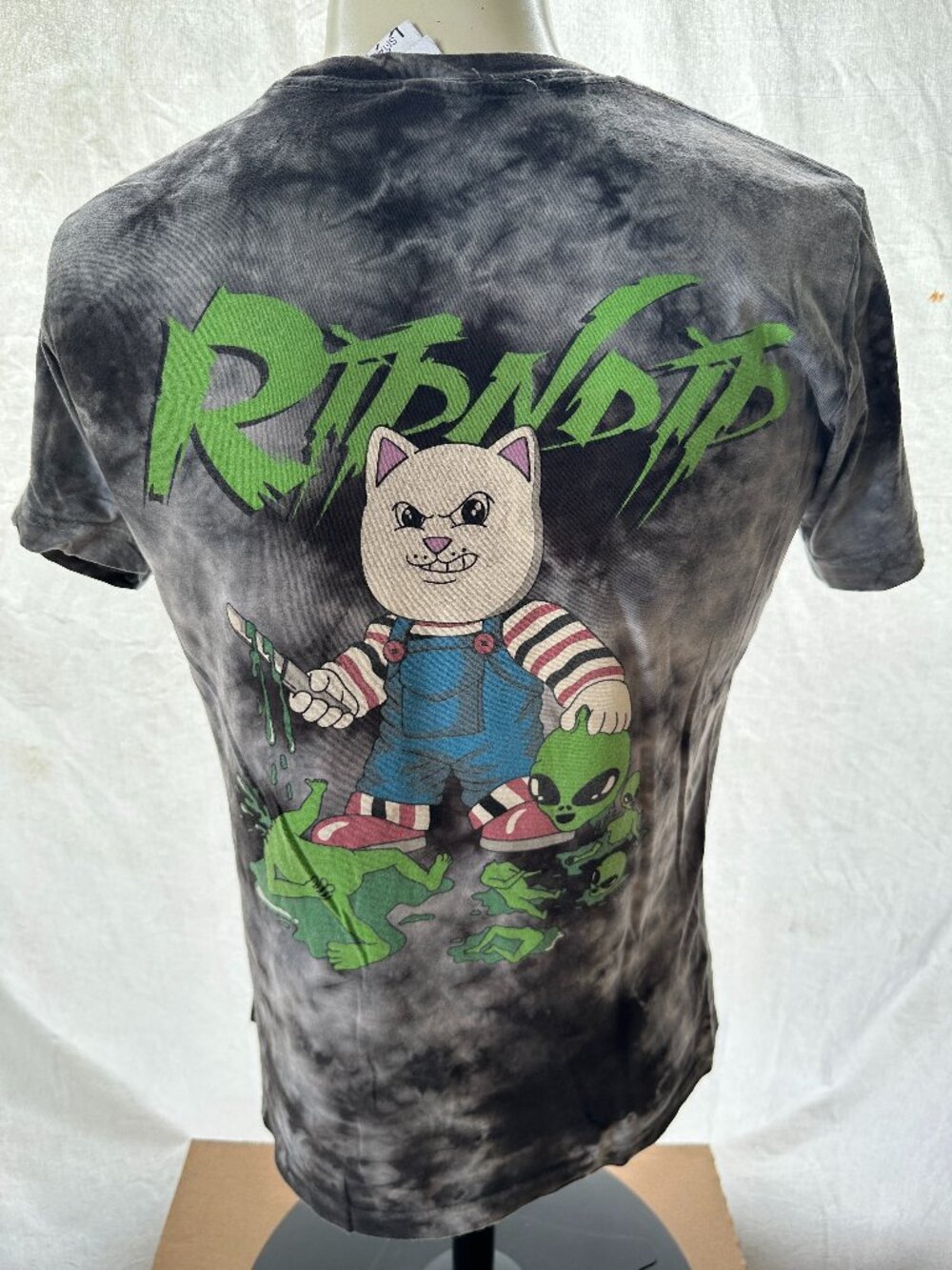 Rip N Dip Angry Cat Aline Men's Gray Tye Dye Shirt Small